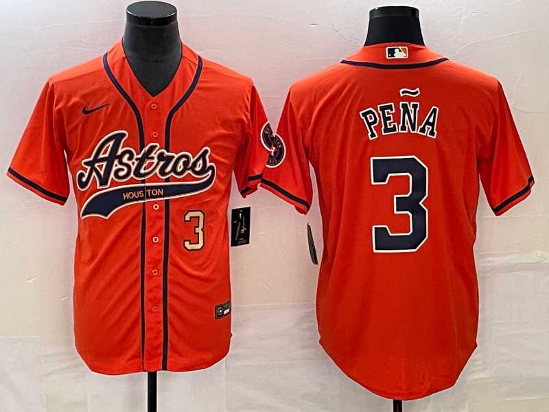 Mens Houston Astros #3 Jeremy Pena Number Orange With Patch Cool Base Stitched Baseball Jersey->houston astros->MLB Jersey